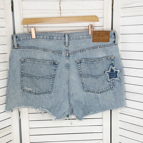 Polo Ralph Lauren Distressed Star Patch Crosby Denim Shorts Blue Size 32 - Picture 2 of 15